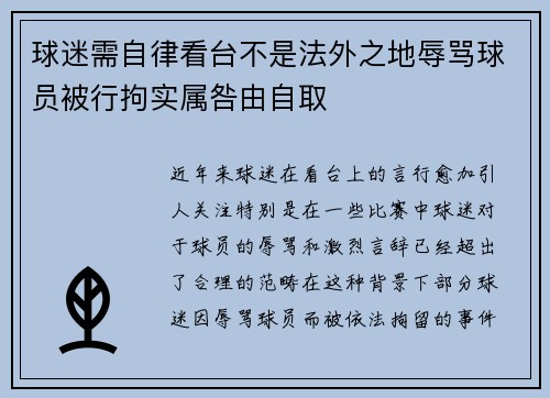 球迷需自律看台不是法外之地辱骂球员被行拘实属咎由自取